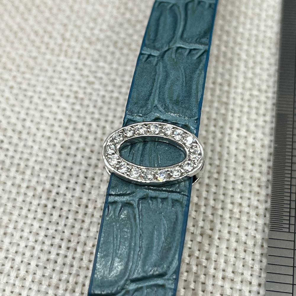 Vintage QVC Sterling Silver Diamonique Oval Leather Bracelet Set - Picture 9 of 15